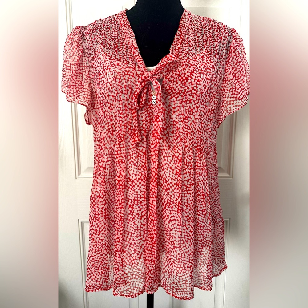 Joie Red Patterned Women's Top with Ivory camisole attached, L